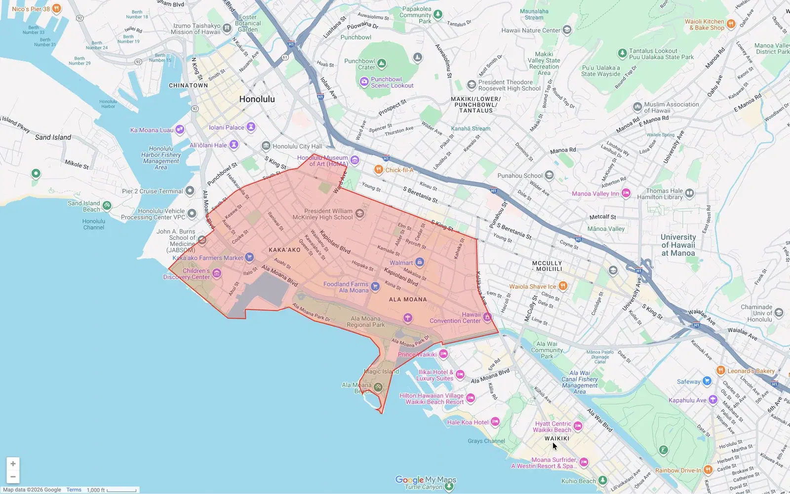 Ala Moana-Kakaako Neighborhood Board boundary map