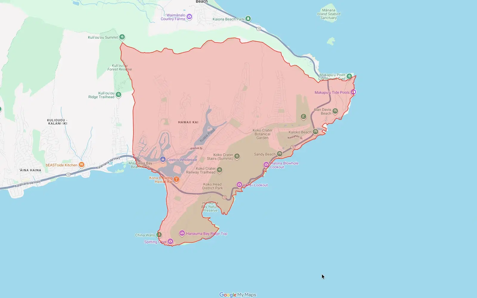 Hawaii Kai Neighborhood Board boundary map