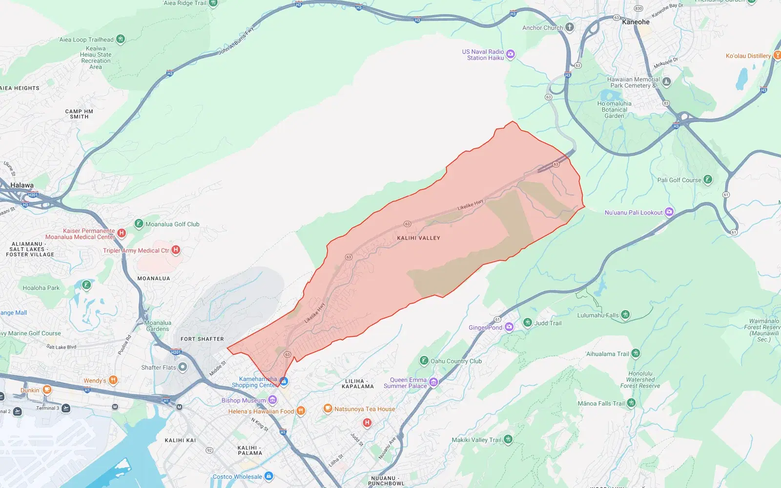 Kalihi Valley Neighborhood Board boundary map