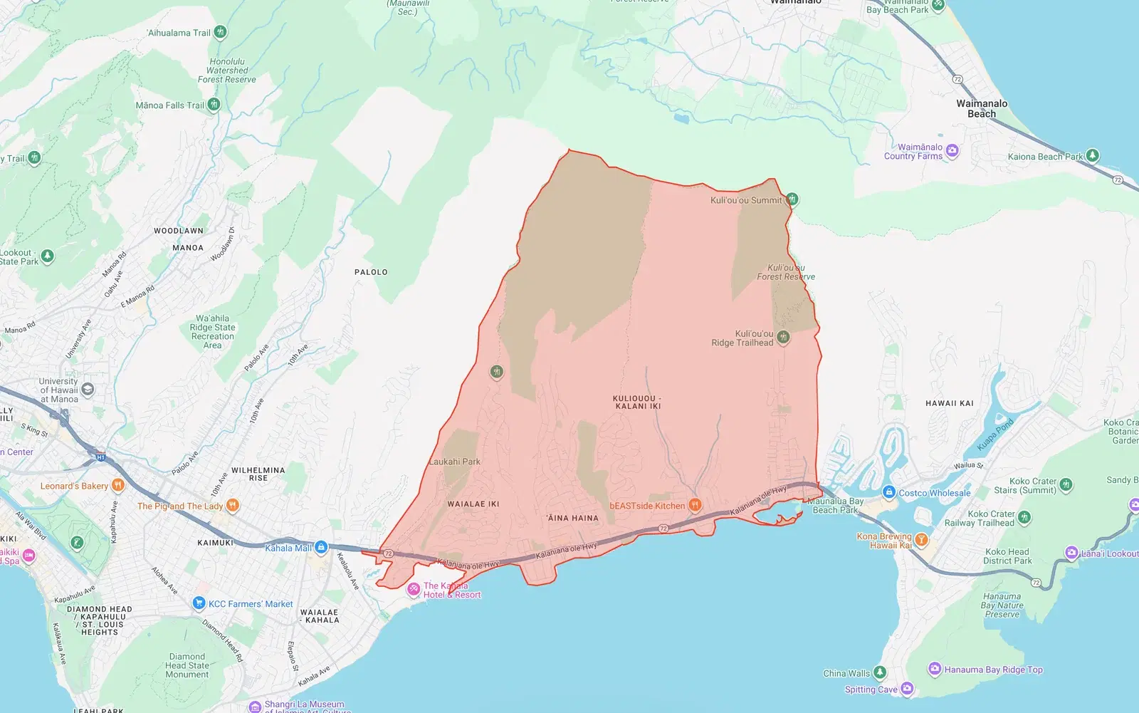 Kuliouou-Kalani Iki Neighborhood Board boundary map