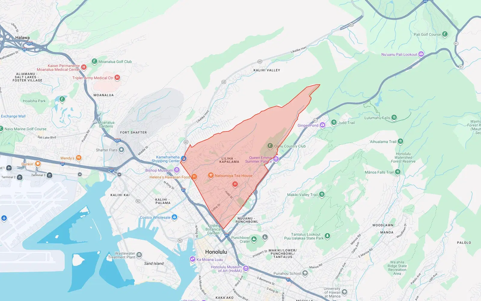 Liliha-Alewa Neighborhood Board boundary map