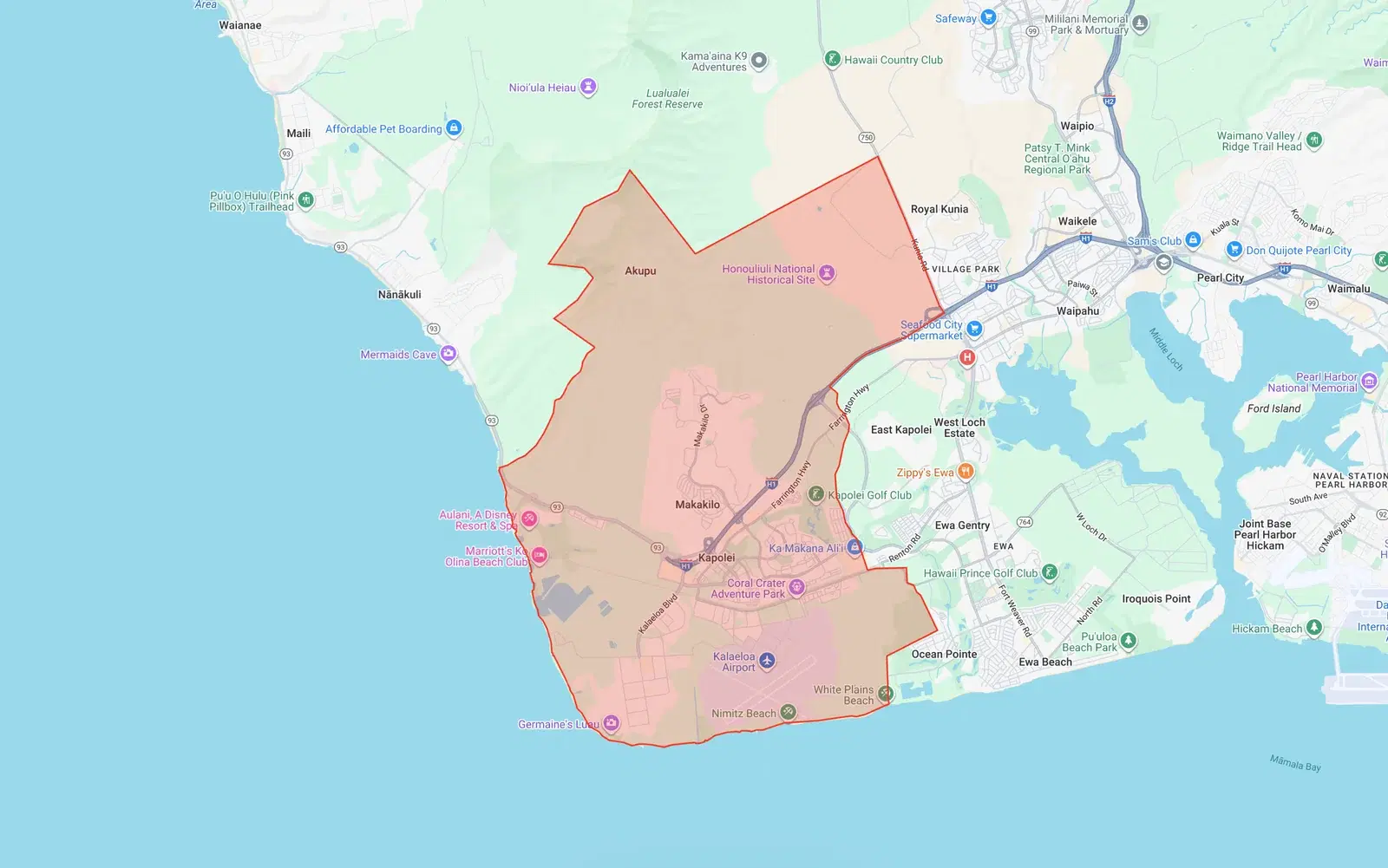 Makakilo-Kapolei-Honokai Hale Neighborhood Board boundary map