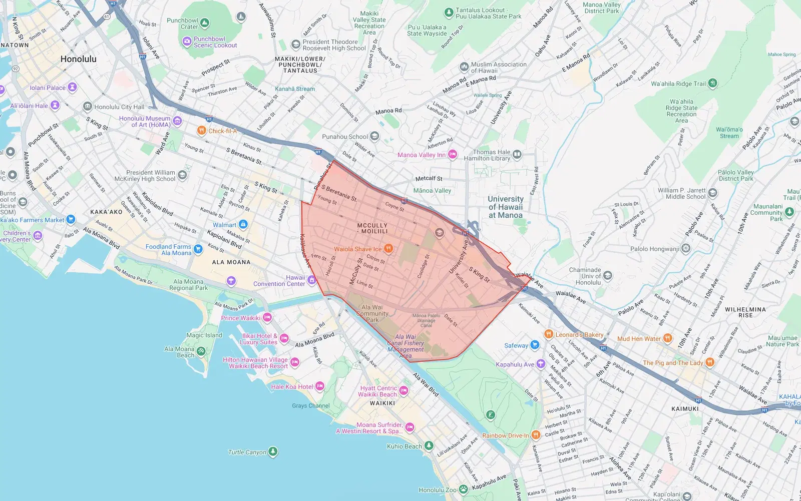 McCully-Moiliili Neighborhood Board boundary map