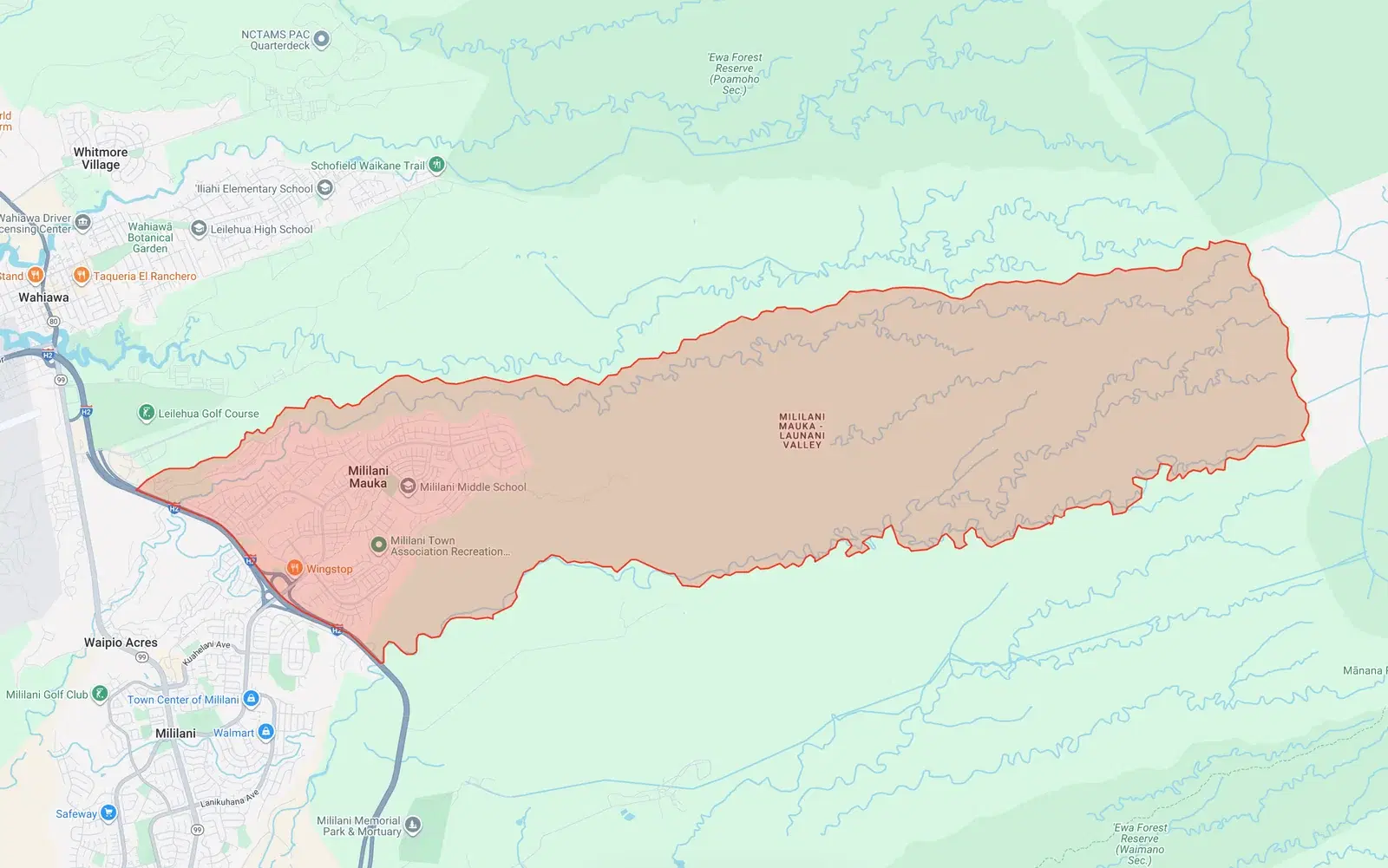 Mililani Mauka-Launani Valley Neighborhood Board boundary map