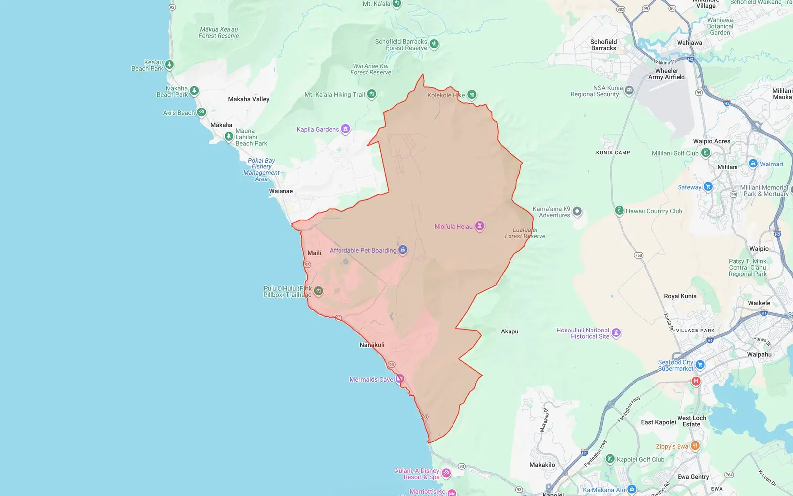 Nanakuli-Maili Neighborhood Board boundary map