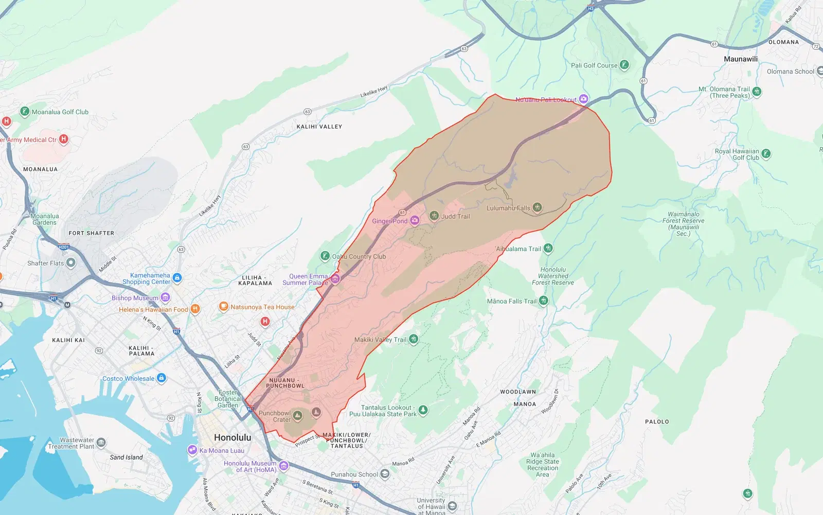 Nuuanu-Punchbowl Neighborhood Board boundary map