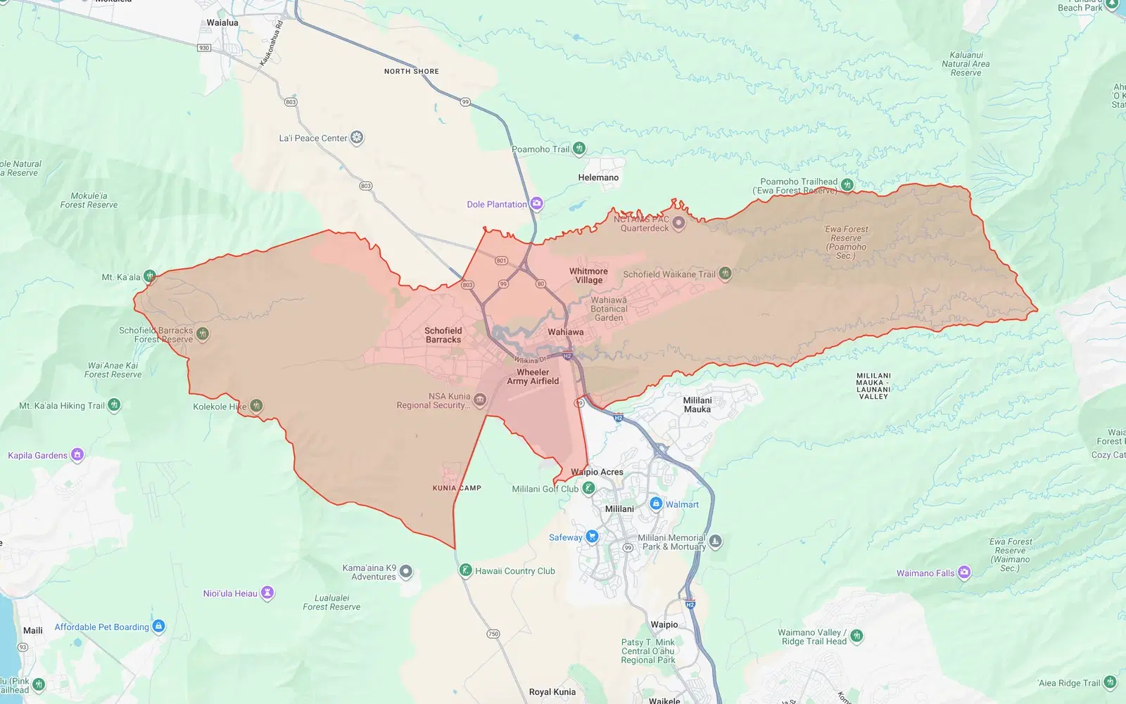 Wahiawa-Whitmore Village Neighborhood Board boundary map