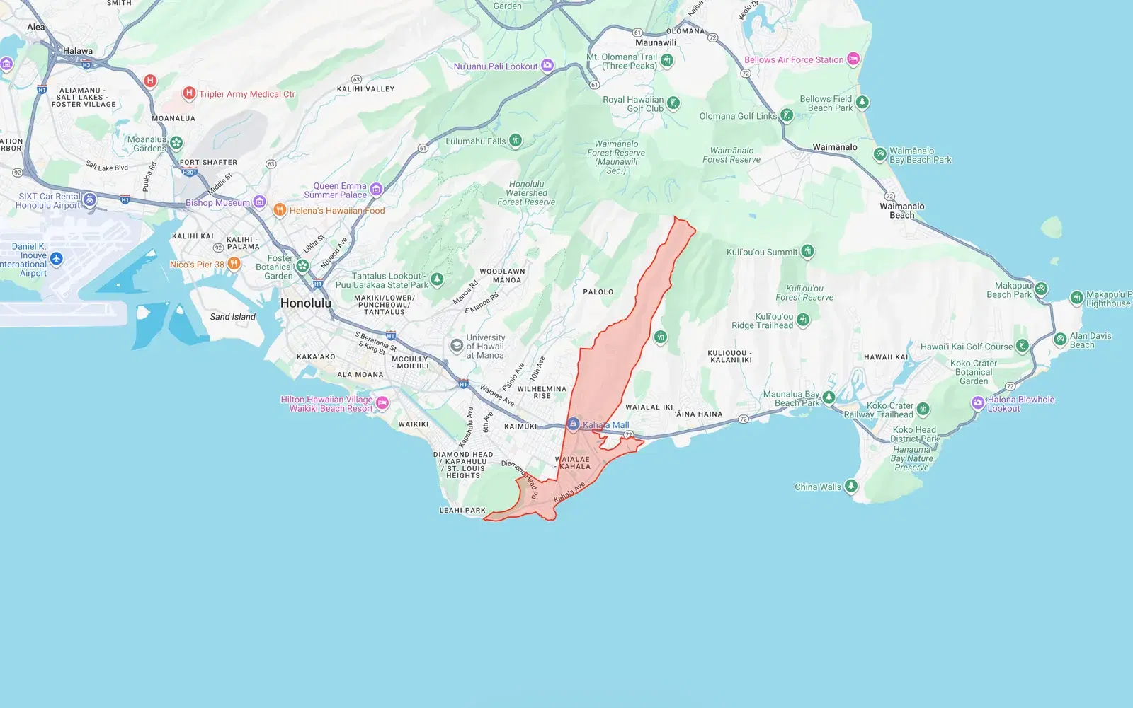 Waialae-Kahala Neighborhood Board boundary map