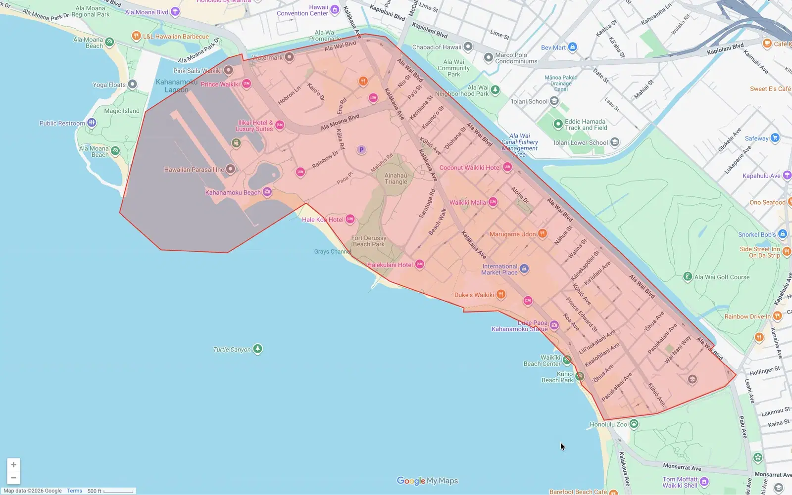 Waikiki Neighborhood Board boundary map