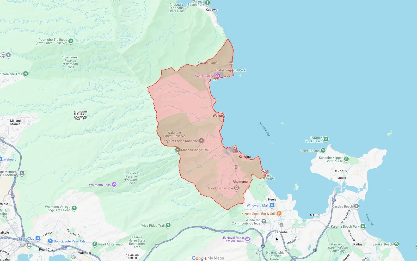Kahaluu Neighborhood Board boundary map