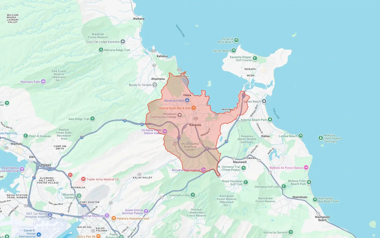 Kaneohe Neighborhood Board boundary map